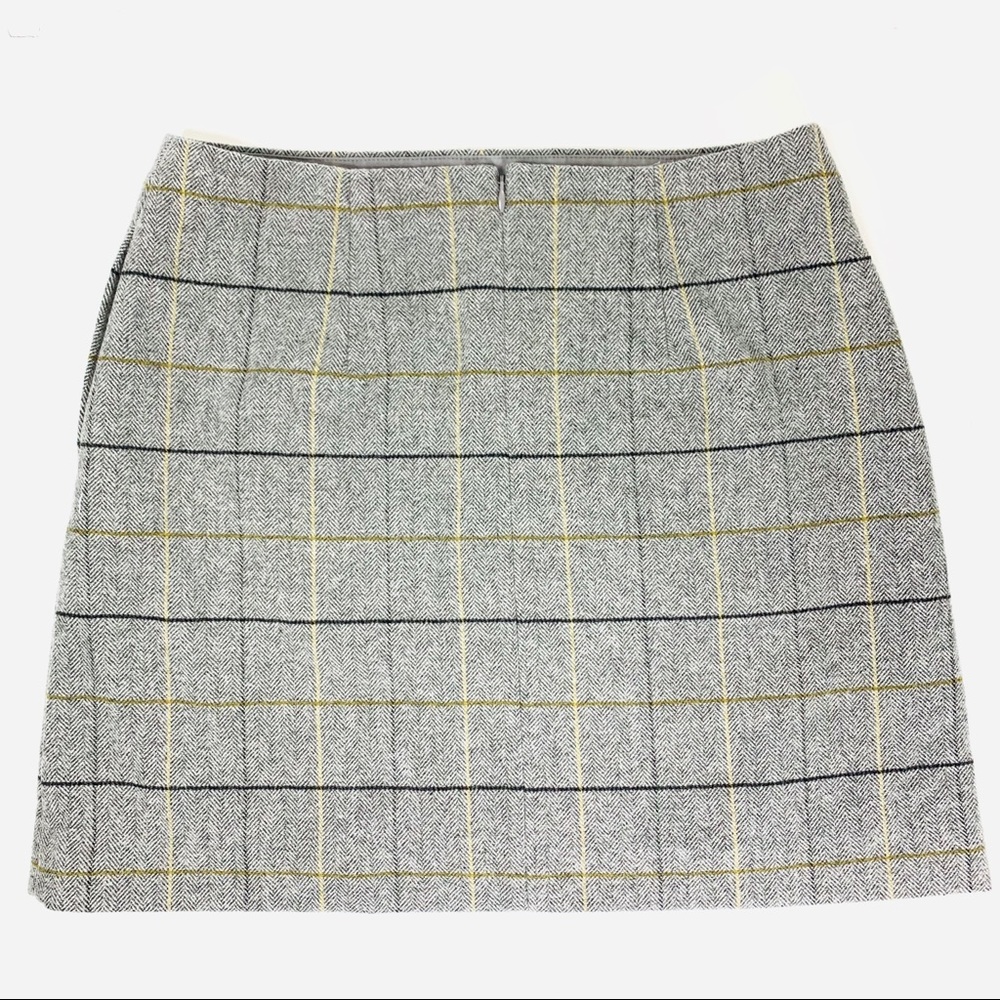 Plaid Mini Skirt Wool Blend Grey Pockets Large - Picture 2 of 5
